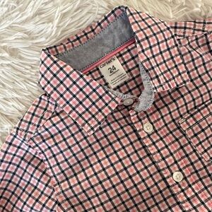 CARTER’S BABY Boys’ Shirt Button Down Long Sleeve Pink/ Blue Check Size 24M